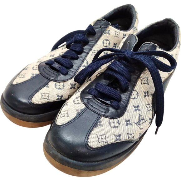 024243AT (S3) Louis Vuitton Shoe Sneakers Women Navy Blue Monogram - Picture 1 of 9